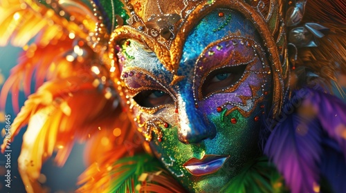 Person wearing a colorful mask. Perfect for costume parties or masquerade events