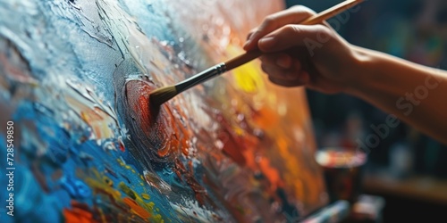 Close-up view of a person holding a paint brush. Versatile image suitable for various creative projects