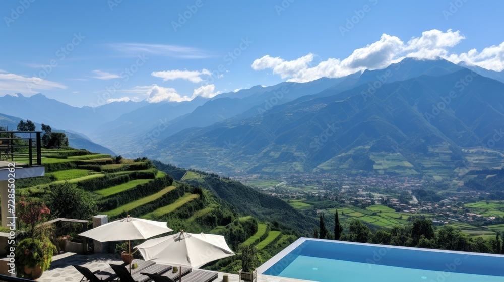 View from the magnificent estate of the stretching mountain range View from the magnificent estate of the stretching mountain range