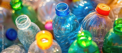 Plastic bottles, symbolizing recycling in the environment. photo