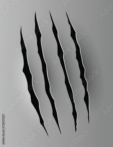 Bear or tiger claw mark. Scratches and torn traces of vector animal paw slashes. Hole in sheet of paper with torn edges. Vector illustration