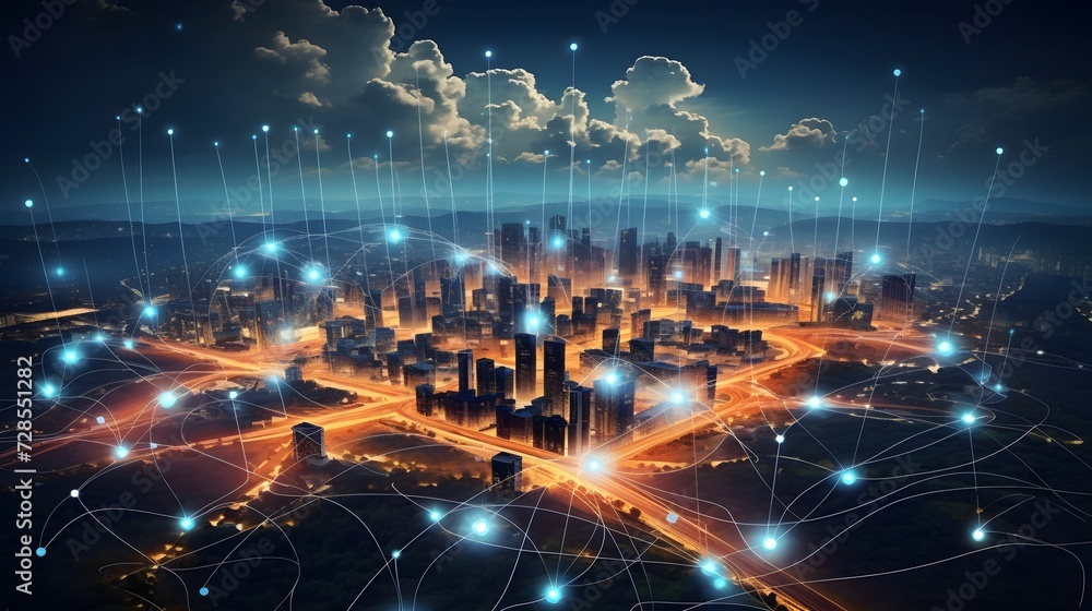 cloud computing with multiple networks and digital devices on top of a city
