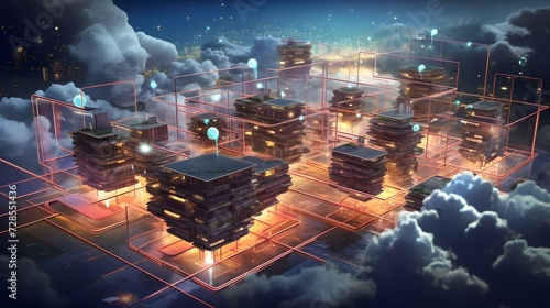 cloud computing with multiple networks and digital devices on top of a city