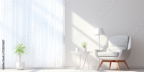 A white chair sitting next to a plant in a room. Suitable for interior design and home decor projects