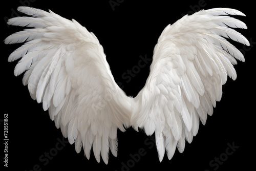 White angel wings against a black background. Perfect for adding a touch of ethereal beauty to any project