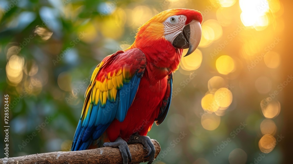 Obraz premium Parrot sitting on branch in the woods 