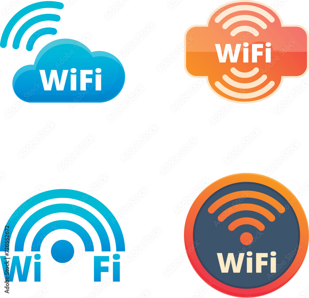 Wi fi icons set cartoon vector. Wireless and free wi fi hotspot. Modern technology Wi fi icons set cartoon vector. Wireless and free wi fi hotspot. Modern technology