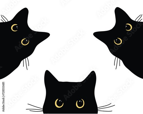 black cat sticker isolated on white background
