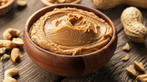 Delicious Bowl Of Rich and Chunky Peanut Butter. Healthy High Protein Food
