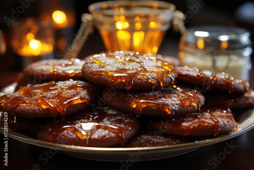 Brazilian dessert honey cookies close up with selective focus of chocolate bread o, generative IA