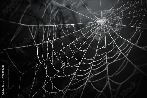 A spider web adorned with sparkling water droplets. Perfect for nature-themed projects and designs