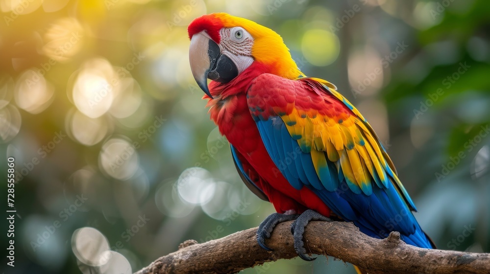 Obraz premium Parrot sitting on branch in the woods 