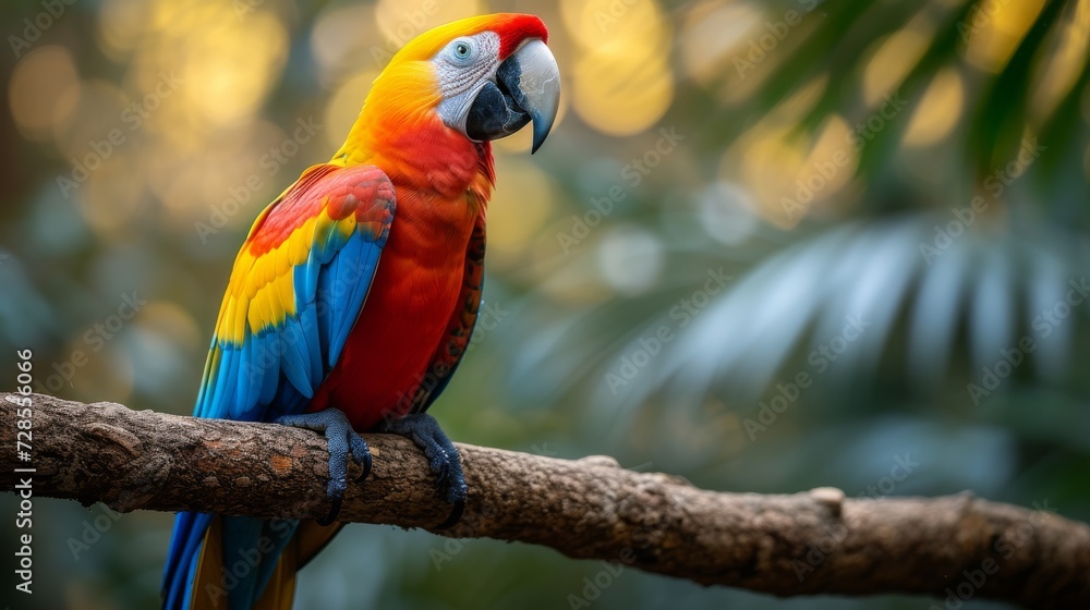Obraz premium Parrot sitting on branch in the woods 
