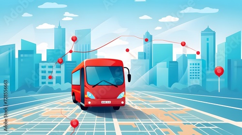 Smart city public transportation control and mobile app, GPS tracking system concept photo