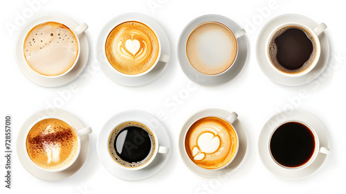  coffee cup assortment isolated on white background 