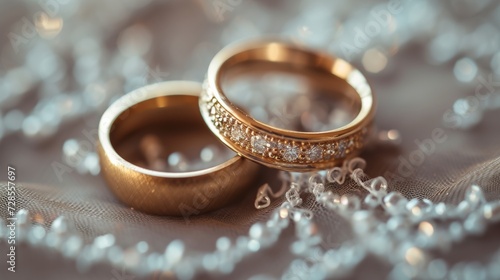Elegant Wedding Rings on Lace Background