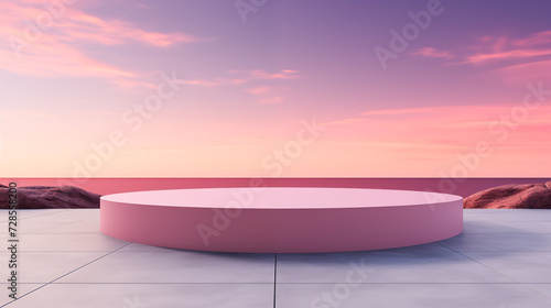 Stone Sky Clouds Sunset Horizon Evening Twilight Granite Marble Rock Platform Colorful Atmosphere Sundown Background Isolated Empty Blank Plate Podium Pedestral Table Stand Mockup Product Display Rose © ARTwithPIXELS