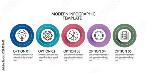 Five circles connected by a line. Timeline concept infographic with 5 options