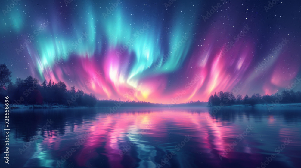 Aurora borealis in northern landscape