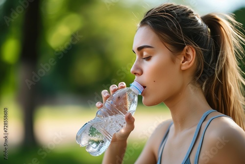 woman drinking water after doing exercise 