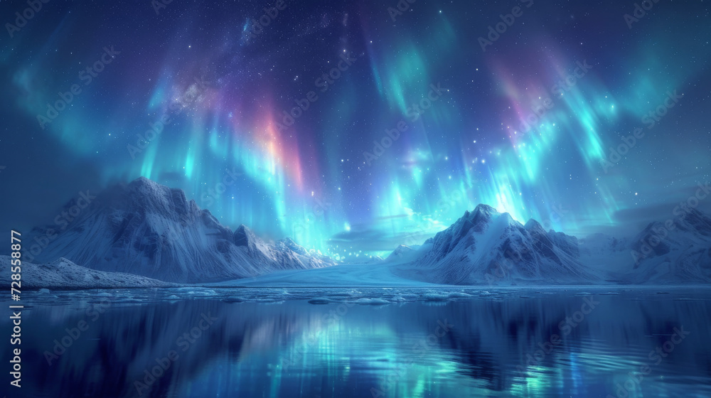 Aurora borealis in northern landscape