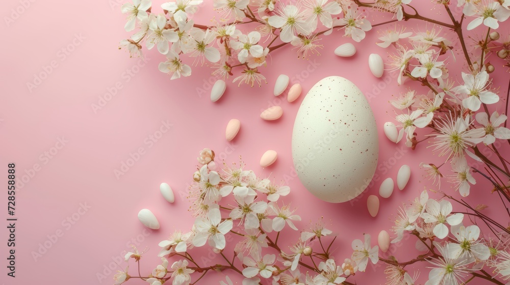 Chic Easter Egg with Blossoming Spring Flowers