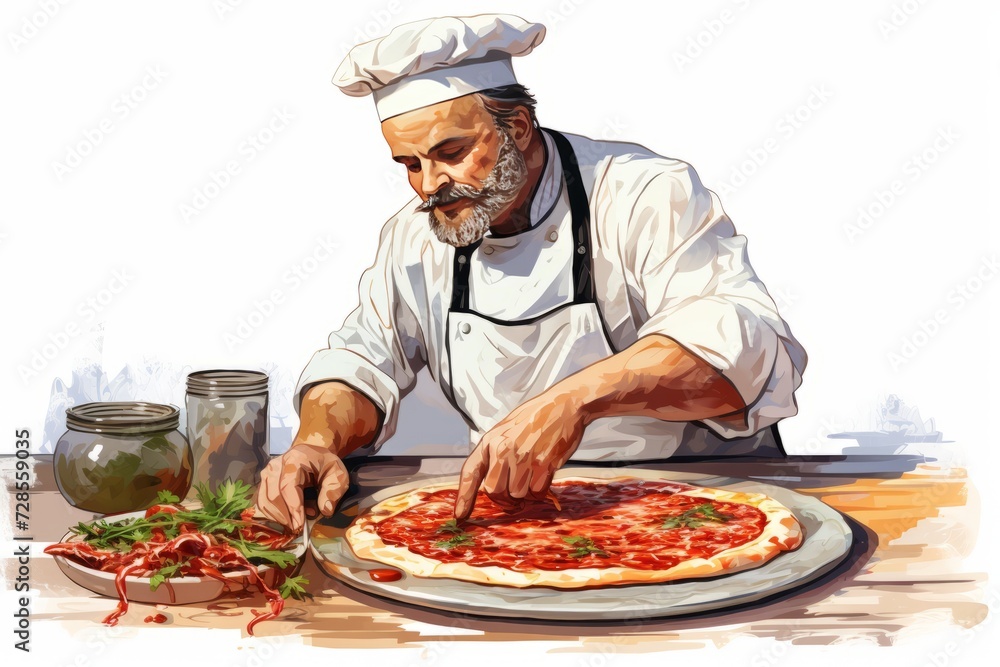 illustration of a chef making pizza illustration of a chef making pizza