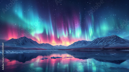 Aurora borealis in northern landscape