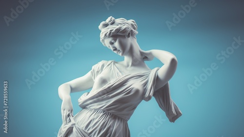 Plaster female statue. Beautiful woman Aphrodite sculpture. Ancient or Roman, Greek sculpture of attractive pretty woman in a motion. Renaissance portrait. Generative AI
