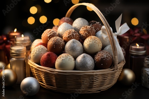 Christmas chocolate Easter basket egg ferrero confectionery brigadeiro, generative IA photo