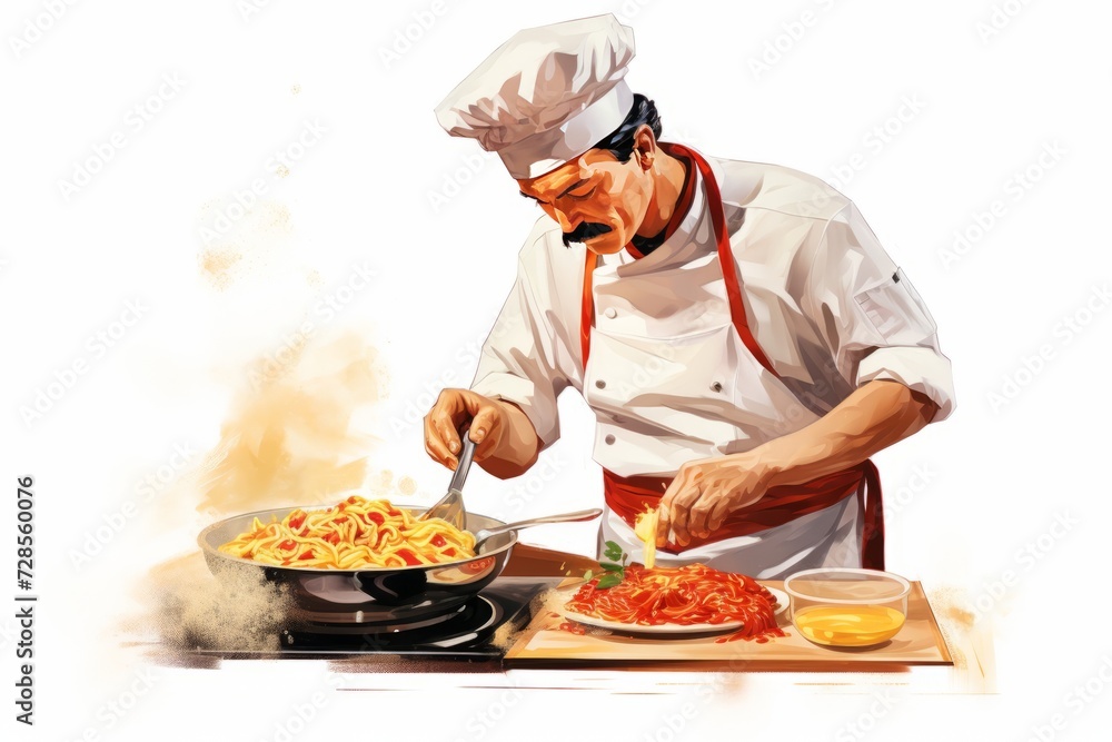 illustration of a chef cooking in the kitchen illustration of a chef cooking in the kitchen