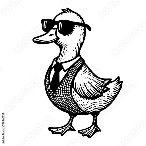 cool goose wearing a suit and sunglasses funny sketch