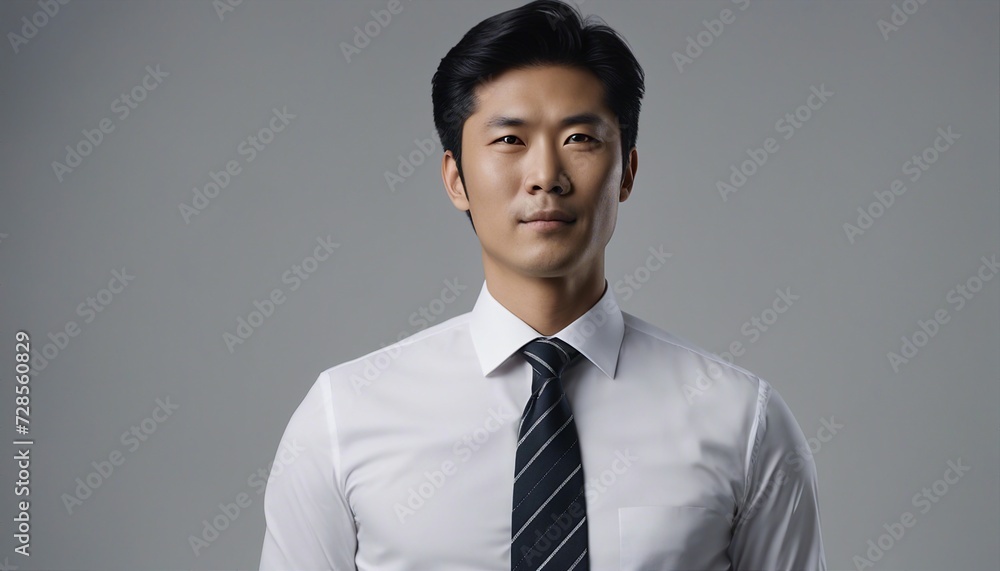 portrait of an Asian business man wearing a tie and white shirt, isolated grey background
portrait of an Asian business man wearing a tie and white shirt, isolated grey background