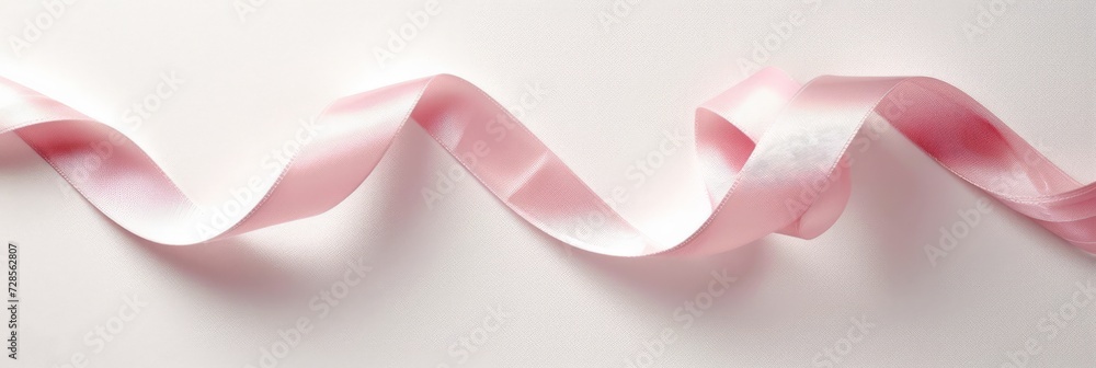 Satin pink ribbon flowing on white background, hope and support for breast cancer awareness