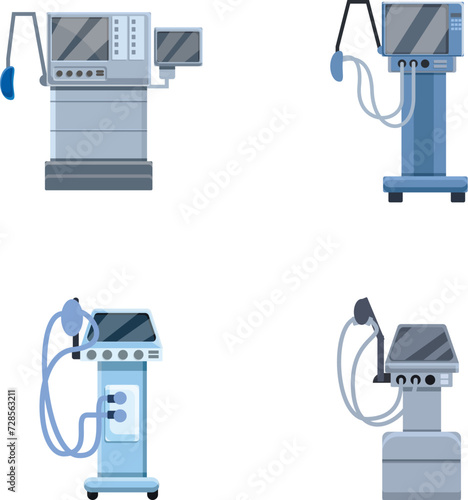 Medical ventilator icons set cartoon vector. Equipment for lung ventilation. Life support or resuscitation