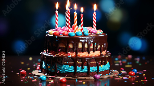 birthday cake with candles high definition(hd) photographic creative image