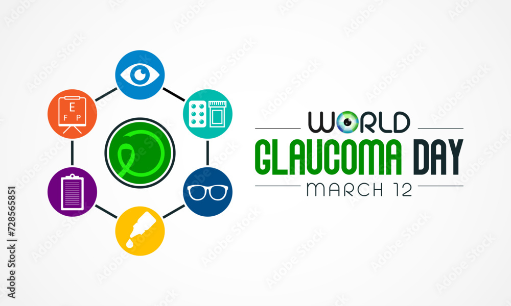 World Glaucoma day is observed every year on March 12, it is a group of eye conditions that damage the optic nerve, the health of which is vital for good vision. Vector illustration World Glaucoma day is observed every year on March 12, it is a group of eye conditions that damage the optic nerve, the health of which is vital for good vision. Vector illustration