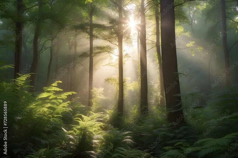 misty morning in the forest