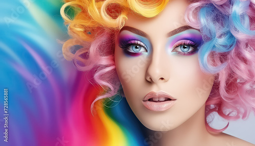 Creative Rainbow Hair Coloring Portrait Woman , LGBQ concept © terra.incognita