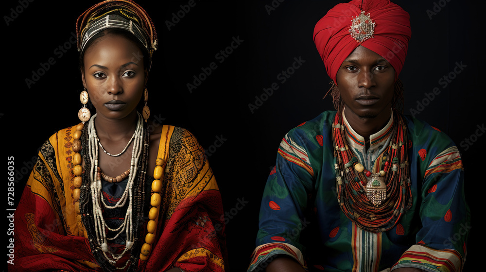 Through the Timeless of Traditional Clothing and Customs Celebrated by Men and Women - obrazy, fototapety, plakaty 