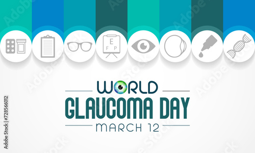 World Glaucoma day is observed every year on March 12, it is a group of eye conditions that damage the optic nerve, the health of which is vital for good vision. Vector illustration