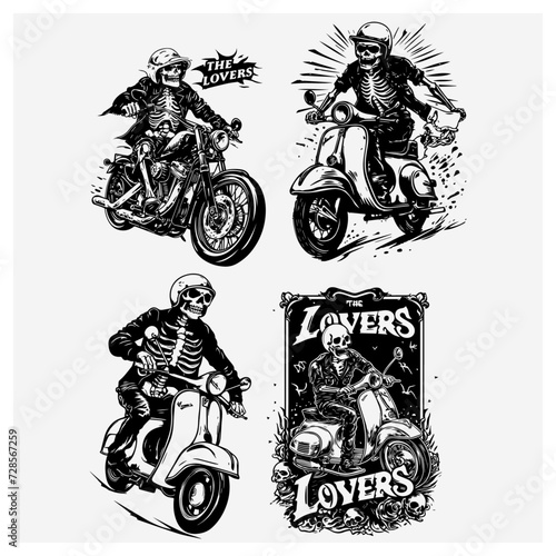 skeleton skull  ride motorcycles set. 