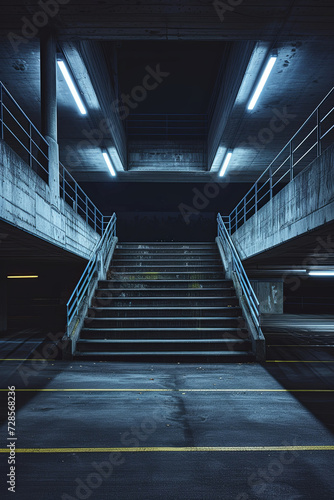 An empty multi level parking lot at night