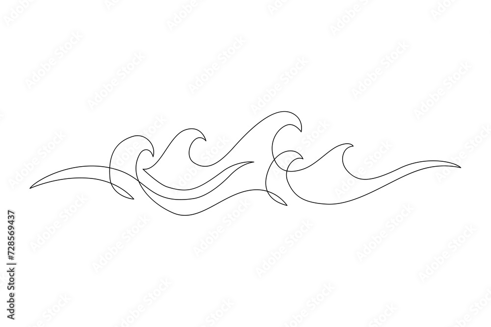 Sea waves one line drawing art. Abstract wave continuous line. Sea waves one line drawing art. Abstract wave continuous line.