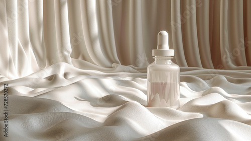 white blank pack serums on silk fabric wavy and white background