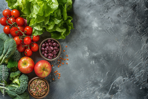 Fresh vegetables on a wooden table against a wooden background, featuring tomatoes, leafy greens, and other healthy, ripe produce, embodying nature's bounty and promoting a wholesome diet