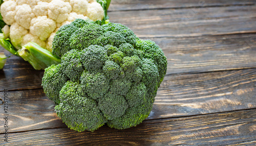 Broccoli, white cauliflower, copyspace on a side