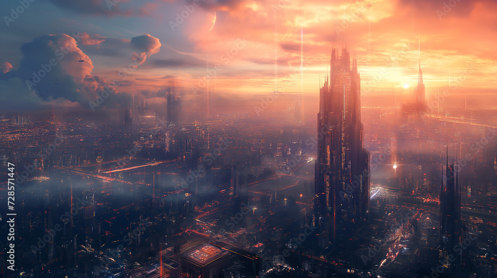 Skyscraper Symphony: A Majestic Metropolis Reaching for the Sky - obrazy, fototapety, plakaty 