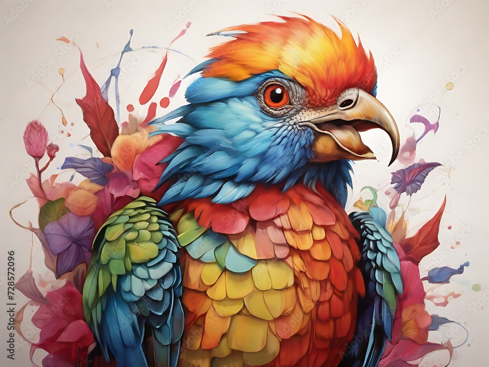 Obraz premium A colorful macaw bird with flowers.