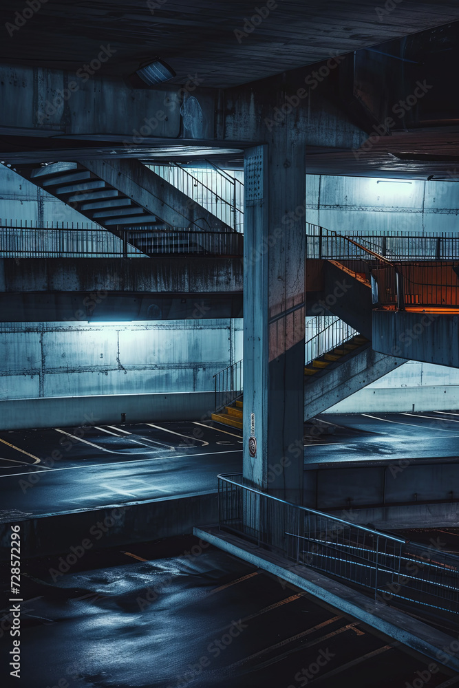 Fototapeta premium An empty multi level parking lot at night
